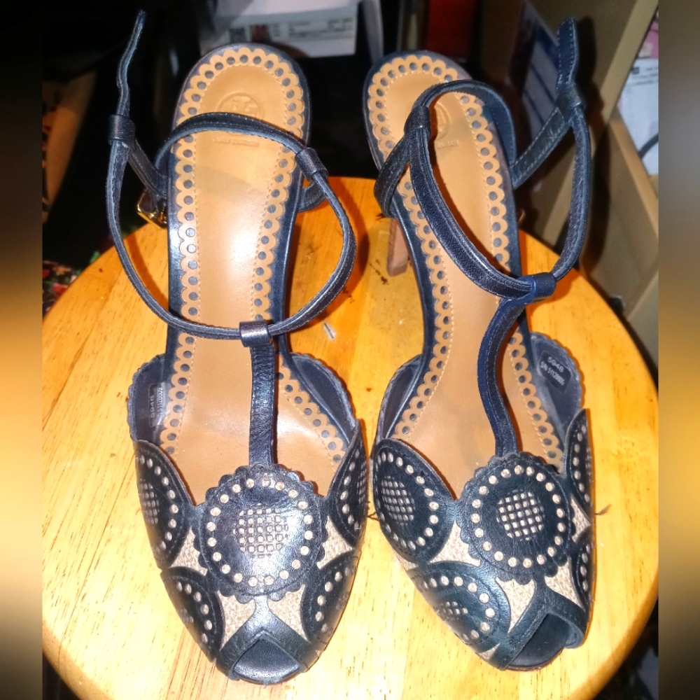 Beautiful Hand-Etched T-strap Sling Backs